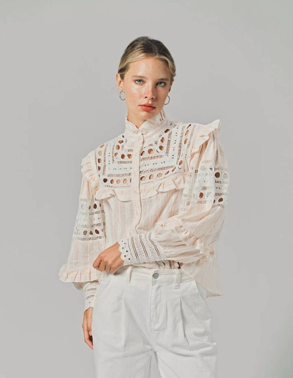 NEW THE SHIRT blush stripe danielle shirt in beige